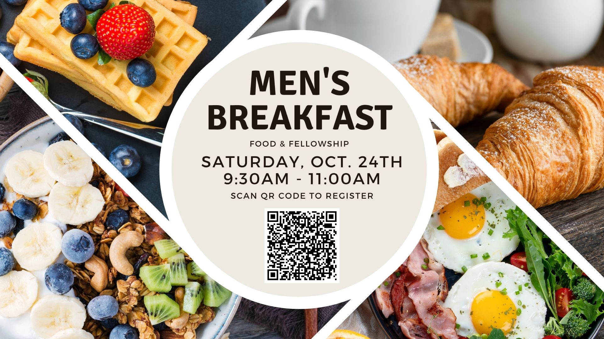 mens breakfast graphic An image of a postcard of Vancouver Portland WA, City Services with Pacific Christian Center Church